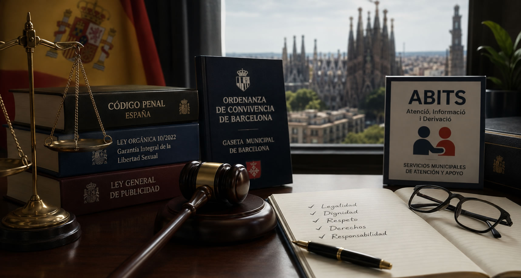 Editorial representation of the legal framework applicable in Barcelona